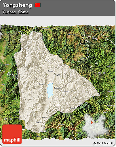 Shaded Relief 3D Map of Yongsheng, satellite outside