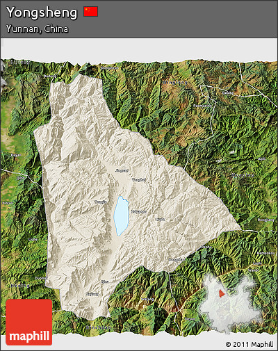 Shaded Relief 3D Map of Yongsheng, satellite outside