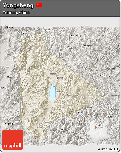 Shaded Relief 3D Map of Yongsheng, semi-desaturated