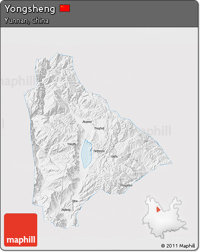 Silver Style 3D Map of Yongsheng, single color outside