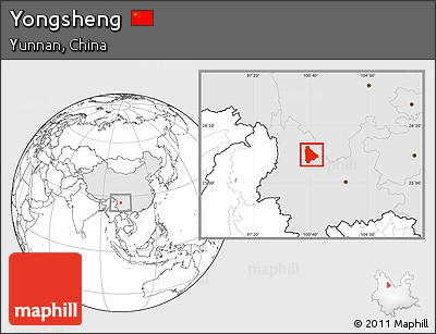 Blank Location Map of Yongsheng, highlighted country