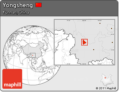 Blank Location Map of Yongsheng, highlighted country