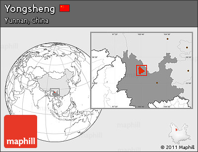 Blank Location Map of Yongsheng, highlighted country, highlighted parent region
