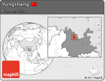Blank Location Map of Yongsheng, highlighted country, highlighted parent region
