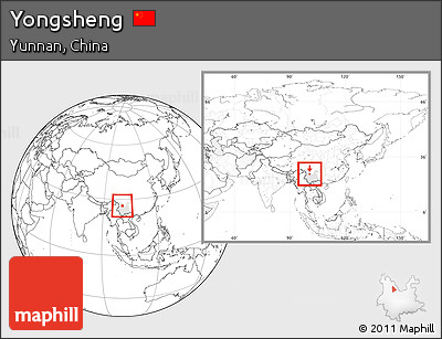 Blank Location Map of Yongsheng, highlighted parent region, within the entire country