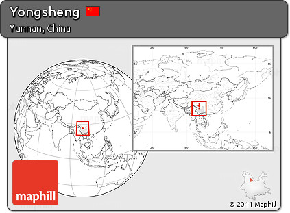 Blank Location Map of Yongsheng, highlighted parent region, within the entire country