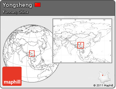 Blank Location Map of Yongsheng, highlighted parent region, within the entire country