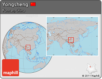 Gray Location Map of Yongsheng, within the entire country