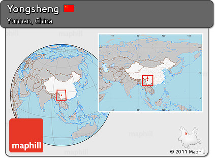 Gray Location Map of Yongsheng, highlighted country, within the entire country
