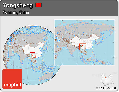 Gray Location Map of Yongsheng, highlighted country, within the entire country