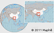 Gray Location Map of Yongsheng, highlighted country, within the entire country, hill shading