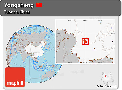 Gray Location Map of Yongsheng, highlighted country