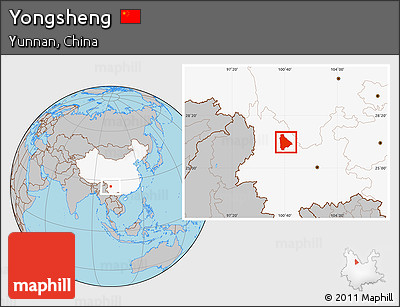 Gray Location Map of Yongsheng, highlighted country