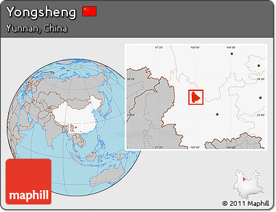 Gray Location Map of Yongsheng, highlighted country
