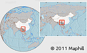 Gray Location Map of Yongsheng, highlighted country, highlighted parent region, within the entire country, hill shading