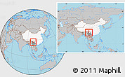 Gray Location Map of Yongsheng, highlighted country, highlighted parent region, within the entire country