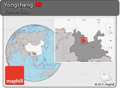 Gray Location Map of Yongsheng, highlighted country, highlighted parent region