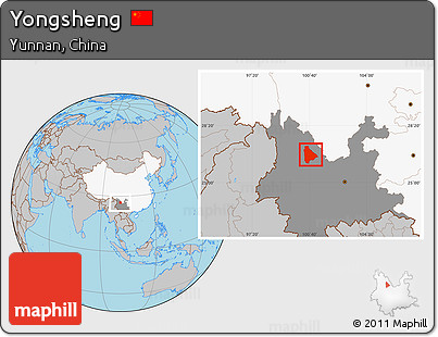 Gray Location Map of Yongsheng, highlighted country, highlighted parent region