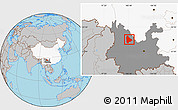 Gray Location Map of Yongsheng, highlighted country, highlighted parent region