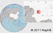 Gray Location Map of Yongsheng, highlighted country, hill shading
