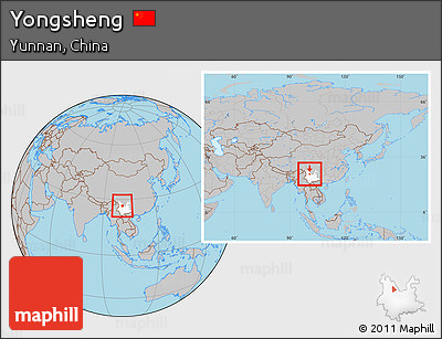 Gray Location Map of Yongsheng, highlighted parent region, within the entire country
