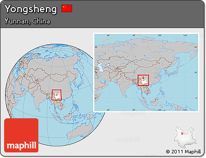 Gray Location Map of Yongsheng, highlighted parent region, within the entire country