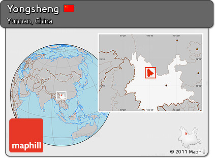 Gray Location Map of Yongsheng, highlighted parent region