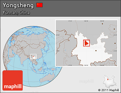 Gray Location Map of Yongsheng, highlighted parent region
