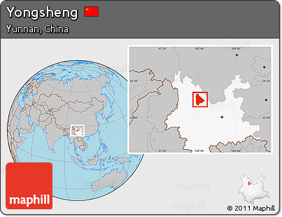 Gray Location Map of Yongsheng, highlighted parent region