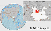 Gray Location Map of Yongsheng, highlighted parent region, hill shading