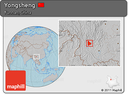 Gray Location Map of Yongsheng, hill shading