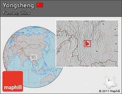 Gray Location Map of Yongsheng, hill shading