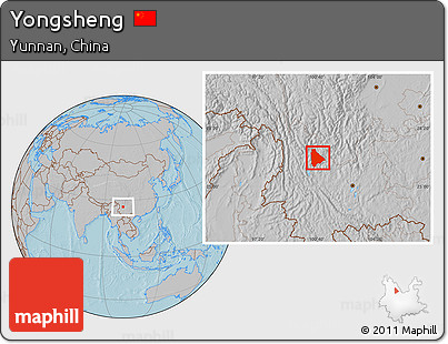 Gray Location Map of Yongsheng, hill shading