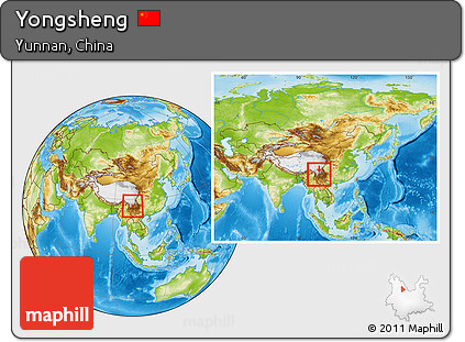 Physical Location Map of Yongsheng, within the entire country