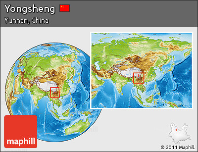Physical Location Map of Yongsheng, within the entire country