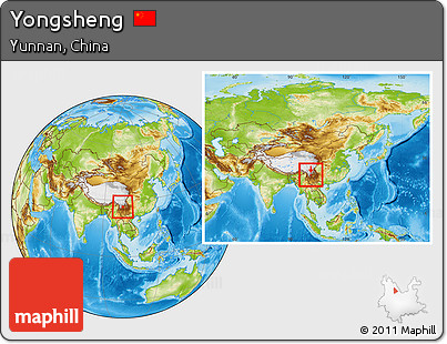 Physical Location Map of Yongsheng, within the entire country