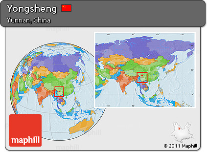 Political Location Map of Yongsheng, within the entire country