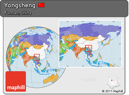 Political Location Map of Yongsheng, highlighted country, highlighted parent region, within the entire country