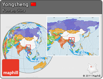 Political Location Map of Yongsheng, highlighted country, highlighted parent region, within the entire country