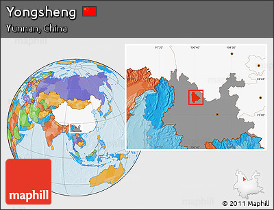 Political Location Map of Yongsheng, highlighted country, highlighted parent region