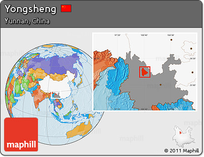 Political Location Map of Yongsheng, highlighted country, highlighted parent region