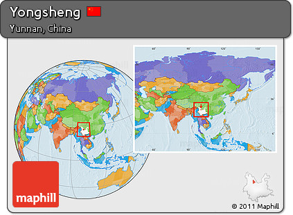 Political Location Map of Yongsheng, highlighted parent region, within the entire country