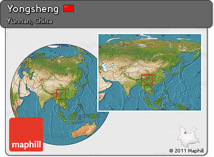 Satellite Location Map of Yongsheng, within the entire country