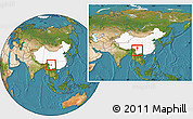 Satellite Location Map of Yongsheng, highlighted country, within the entire country