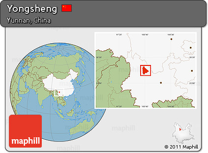 Savanna Style Location Map of Yongsheng, highlighted country