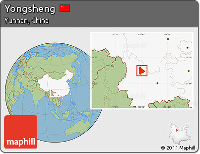 Savanna Style Location Map of Yongsheng, highlighted country