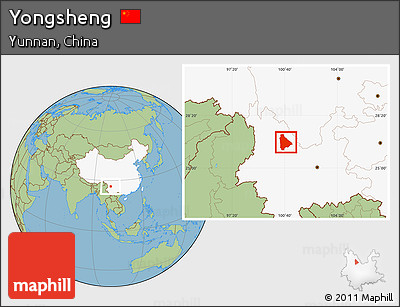 Savanna Style Location Map of Yongsheng, highlighted country