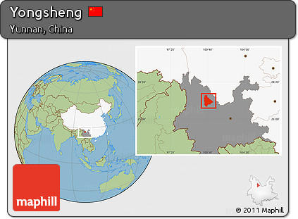 Savanna Style Location Map of Yongsheng, highlighted country, highlighted parent region