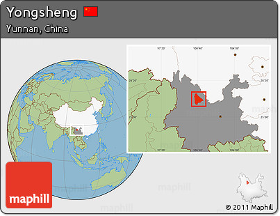 Savanna Style Location Map of Yongsheng, highlighted country, highlighted parent region