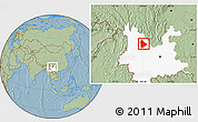 Savanna Style Location Map of Yongsheng, highlighted parent region, hill shading